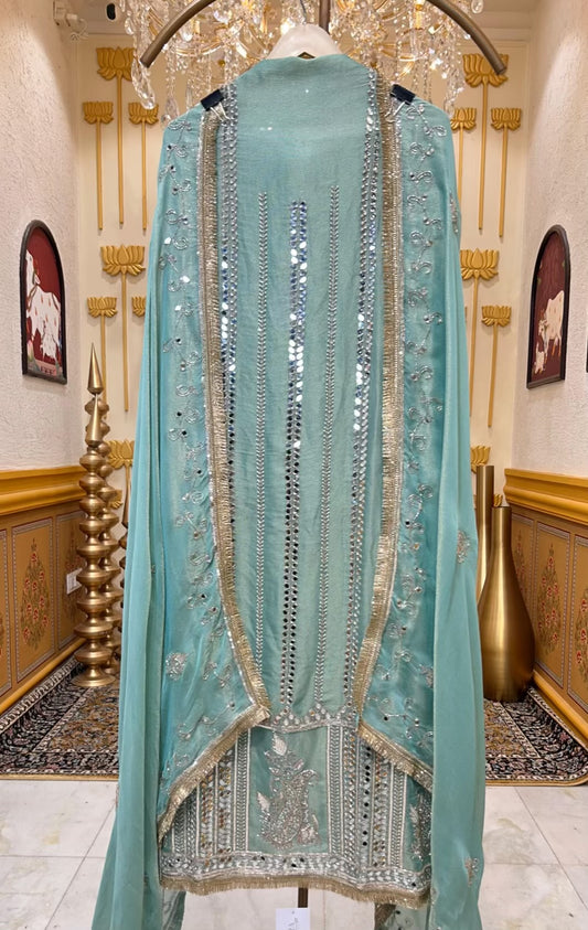 Ruhmehar Sheesha Kinari Suit (Green)