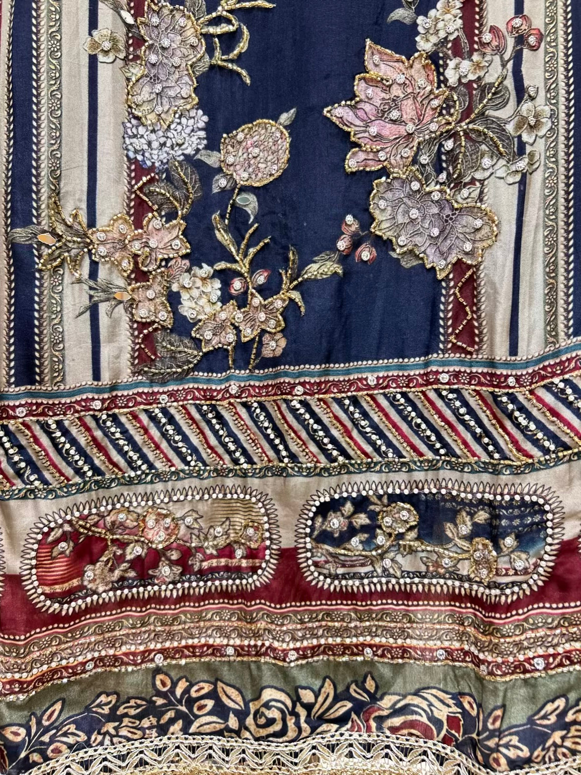 Nayra Silk Digital Printed Veil Suit (Navy Blue)