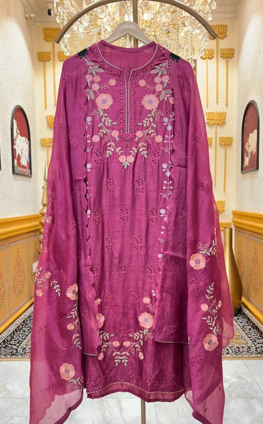 Sahira Thread Veil Suit (Wine)