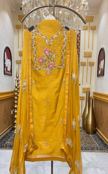 Ishara Gota Chanderi Suit (Mustard)