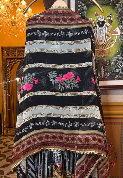 Nayeli Muslin Silk Suit (Black)
