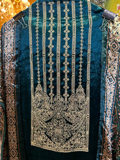 Noorani Velvet Suit (Peacock Blue)