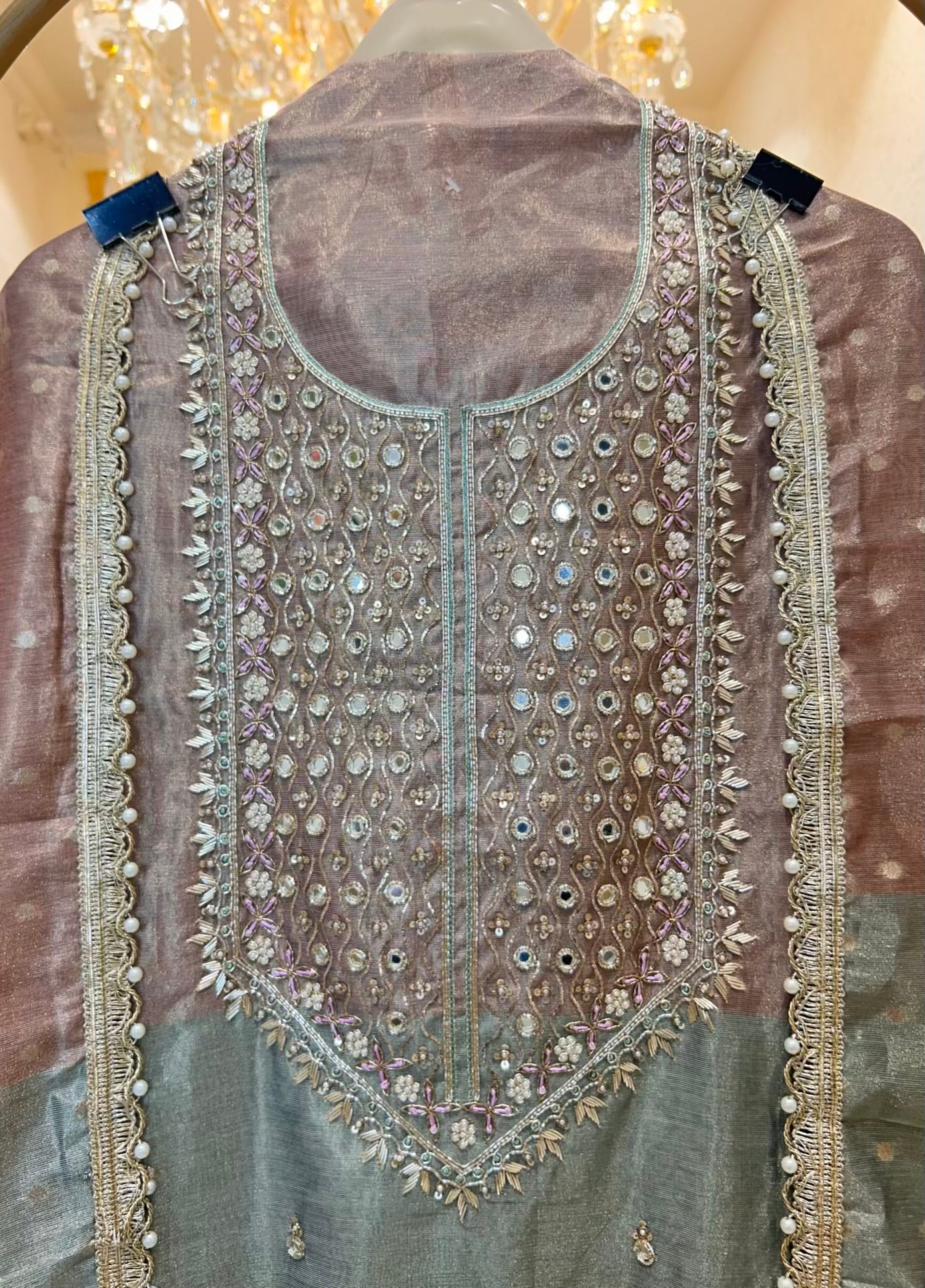 Mahveen Banarasi Glint Suit (Olive Green)
