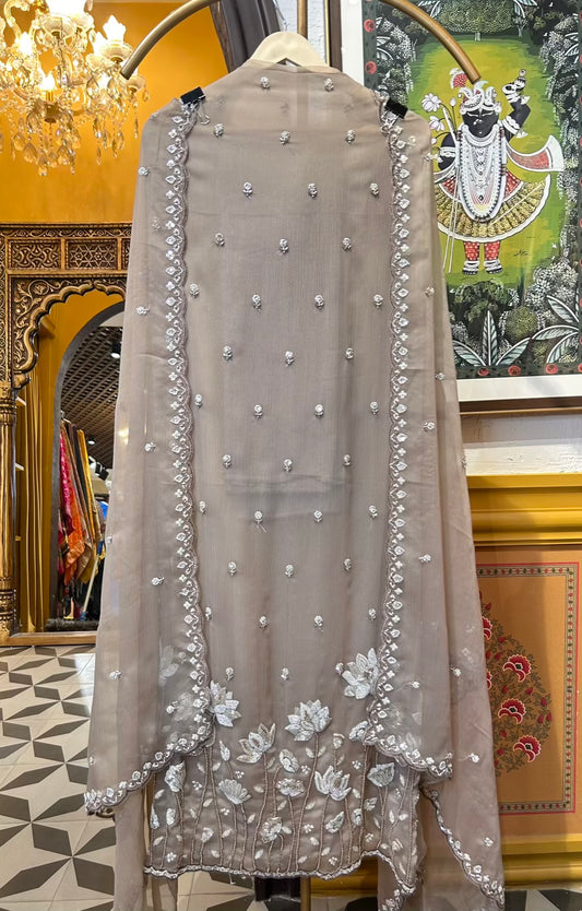 Mahroza Crushed Organza Suit (Beige)