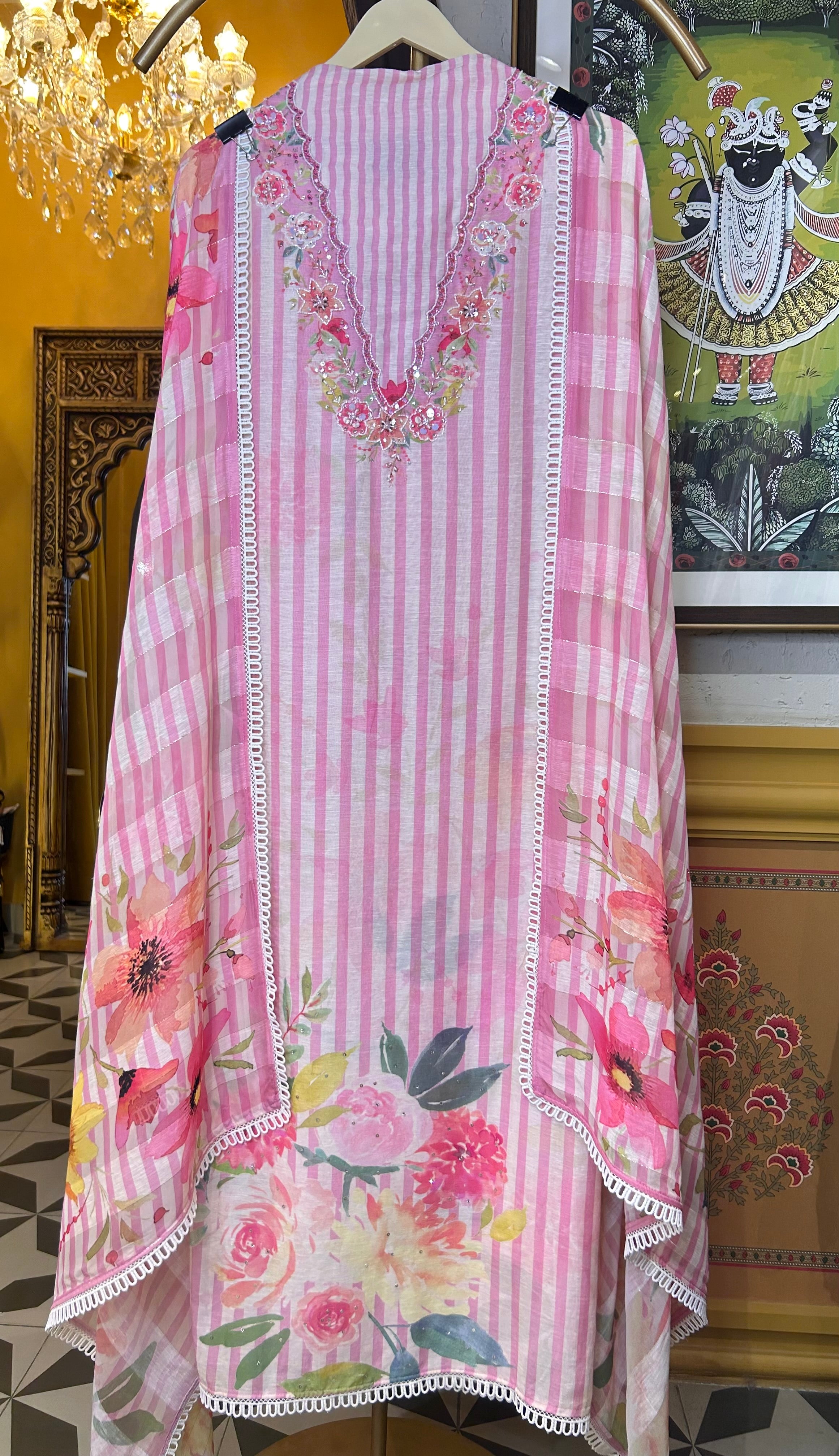 Iravati Mul Chanderi Suit (Pink)