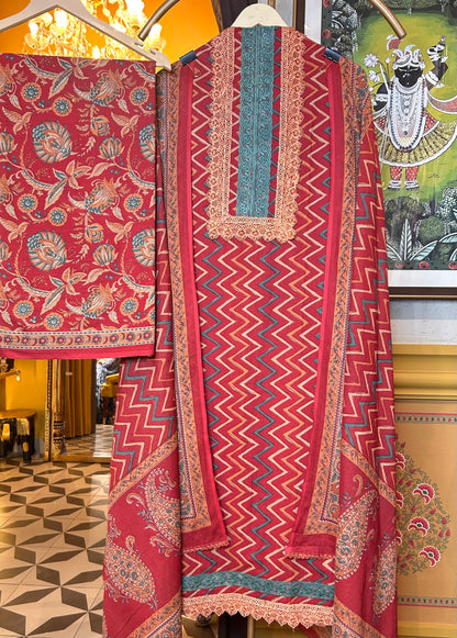 Pehra Cotton Suit (Red)