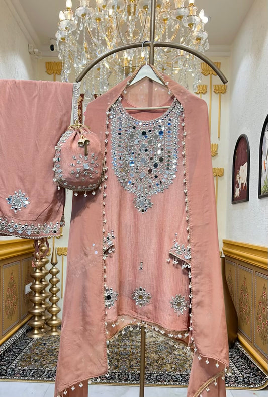 Zarveen Dori Mirror Corset Set (Peach)