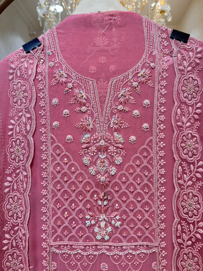 Mehru Georgette Élan Suit (Pink Ivory)