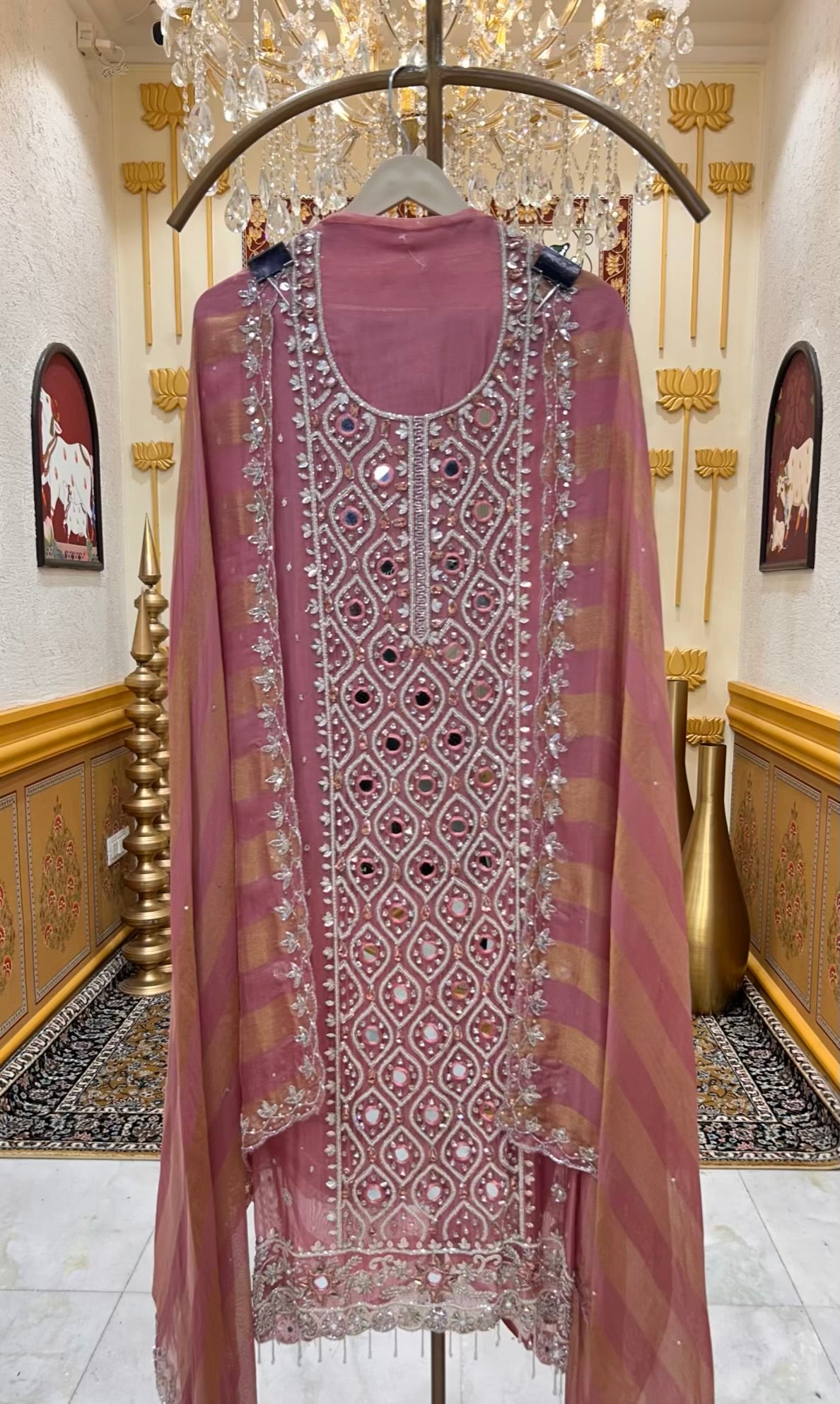 Husna Karigari Banarasi Suit (Pink)