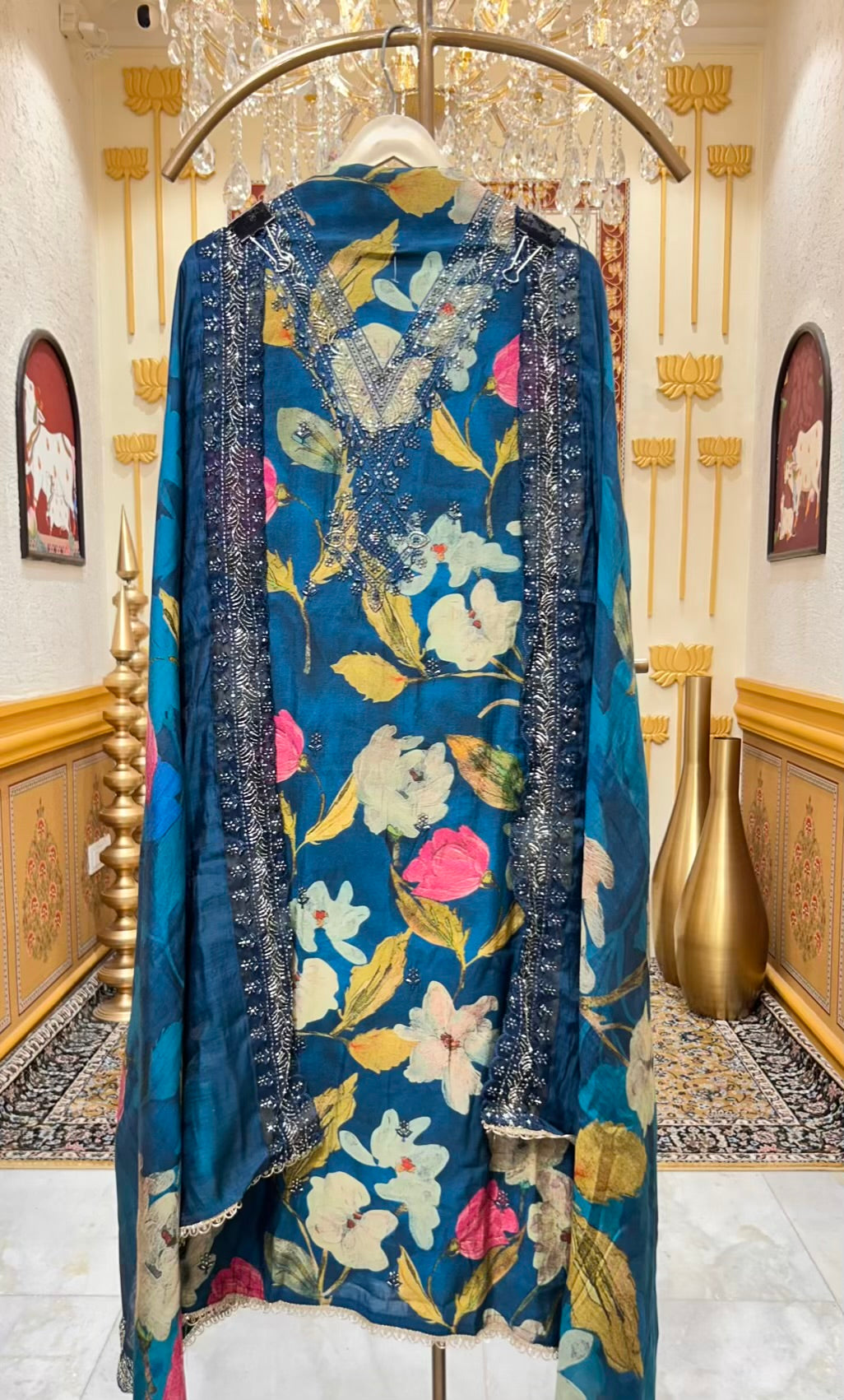 Nayra Muslin Bloom Suit (Peacock Blue)