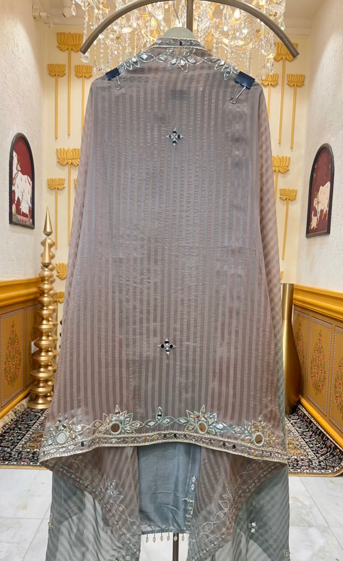 Gulraiza Banarasi Suit (Beige & Blue)