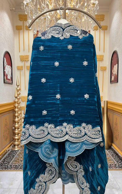 Zayrah Velvet Suit (Peacock Blue)