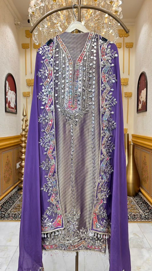 Vasundhara Gota Glow Suit (Purple)