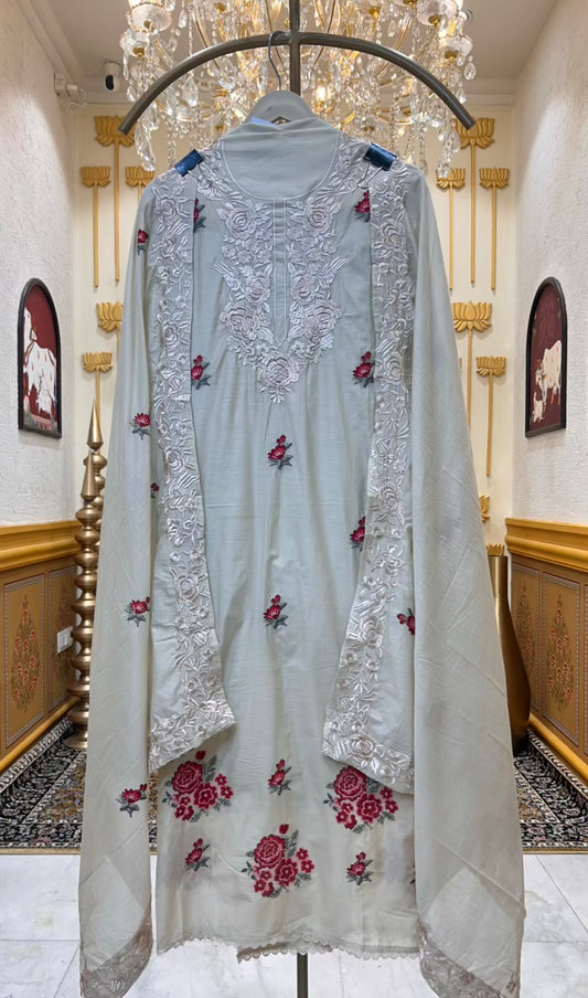 Nayra Resham Cotton Suit (Beige & Red)