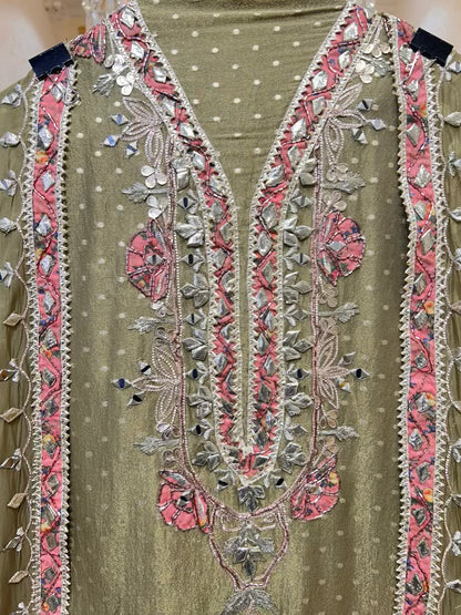 Zarvani Sheesha Veil Suit (Green)