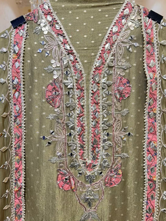 Zarvani Sheesha Veil Suit (Green)