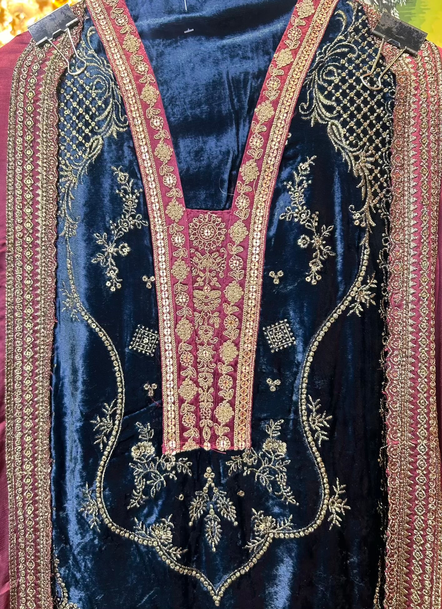Inaya-é-Velvet Suit (Peacock Blue)