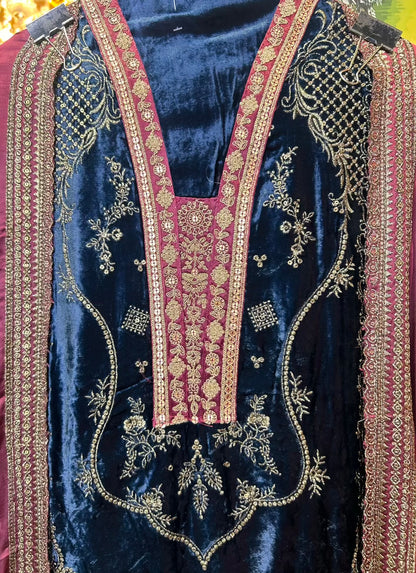 Inaya-é-Velvet Suit (Peacock Blue)