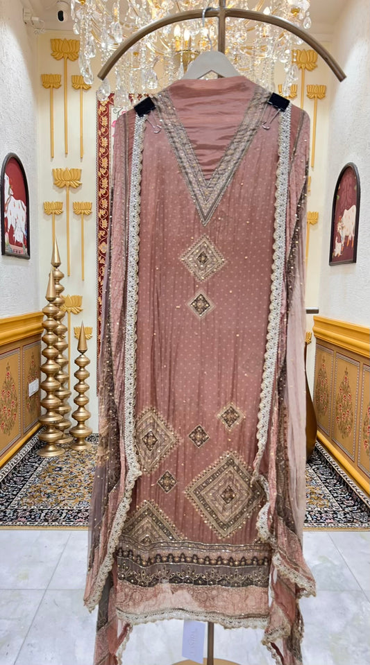 Ishira Lace Veil Suit (Brown)