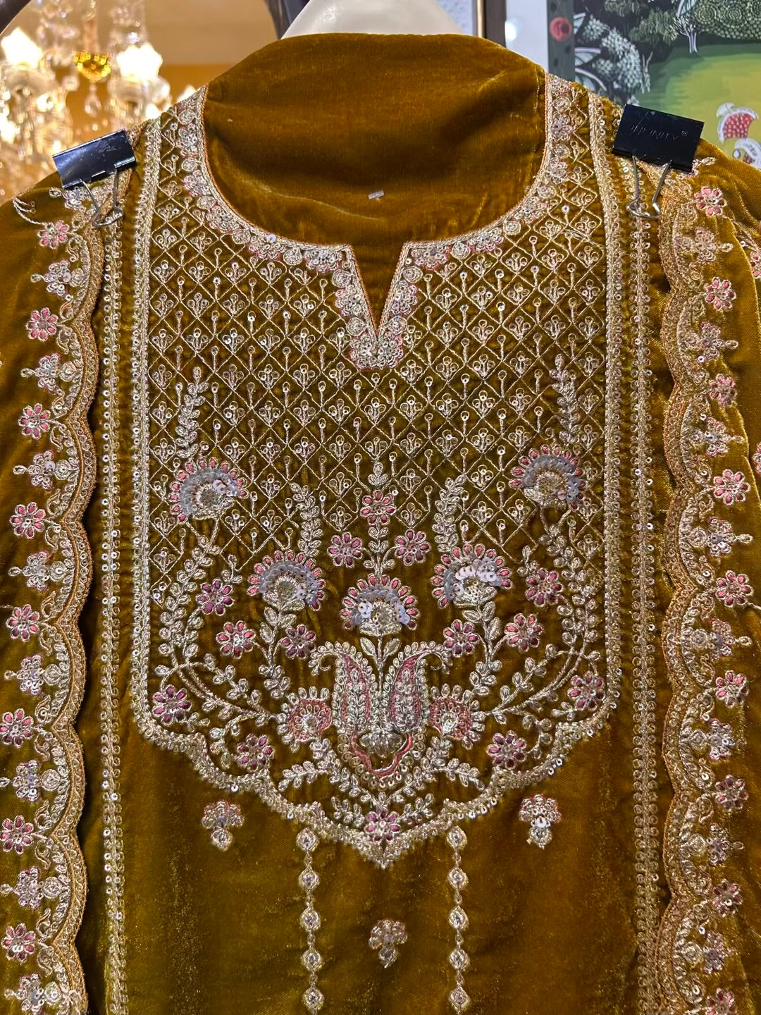 Feroza-e-Velvet Suit (Mustard)