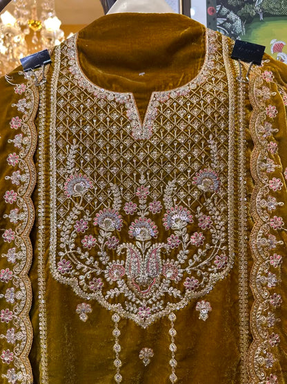 Feroza-e-Velvet Suit (Mustard)