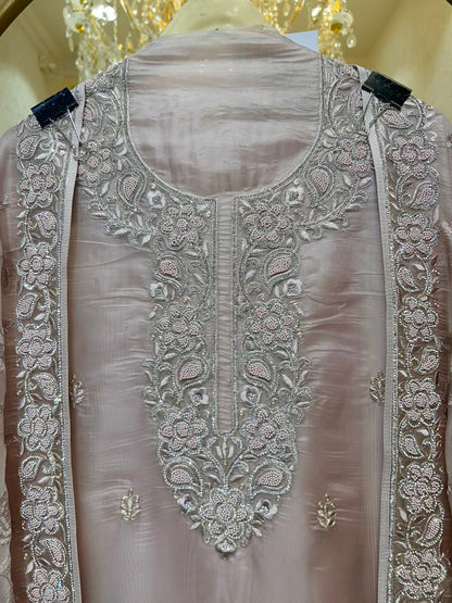 Mehrvani Organza Jewel Suit (Pink)