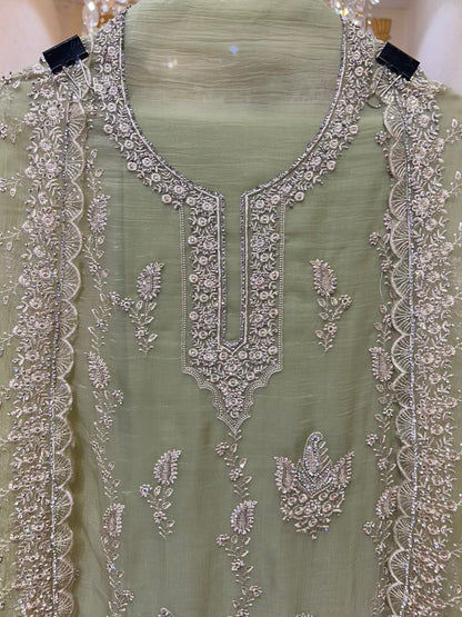 Aarifa Resham Veil Suit (Pista Green)