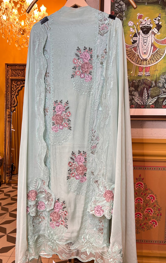 Naazneen Organza Suit (Pista Green)