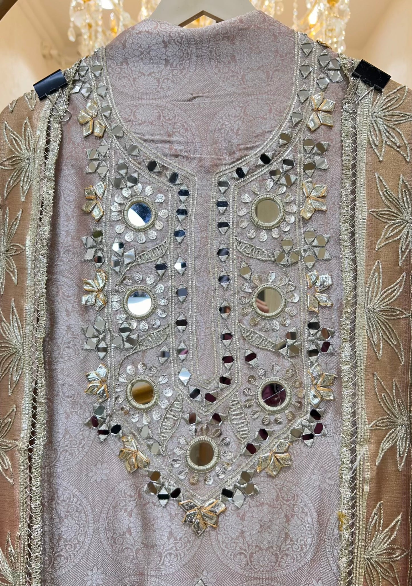 Sarnoor Gota Mirror Suit (Beige & Pink)