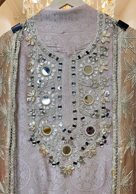 Sarnoor Gota Mirror Suit (Beige & Pink)