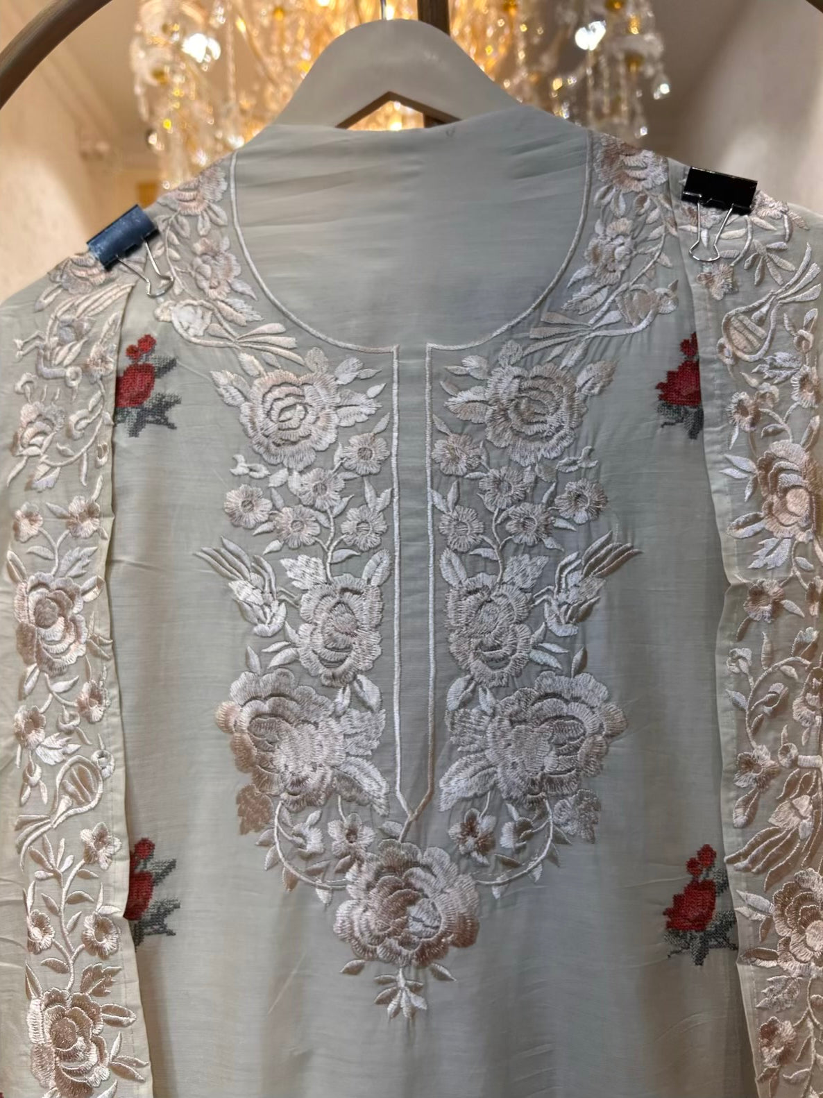 Nayra Resham Cotton Suit (Beige & Rust)