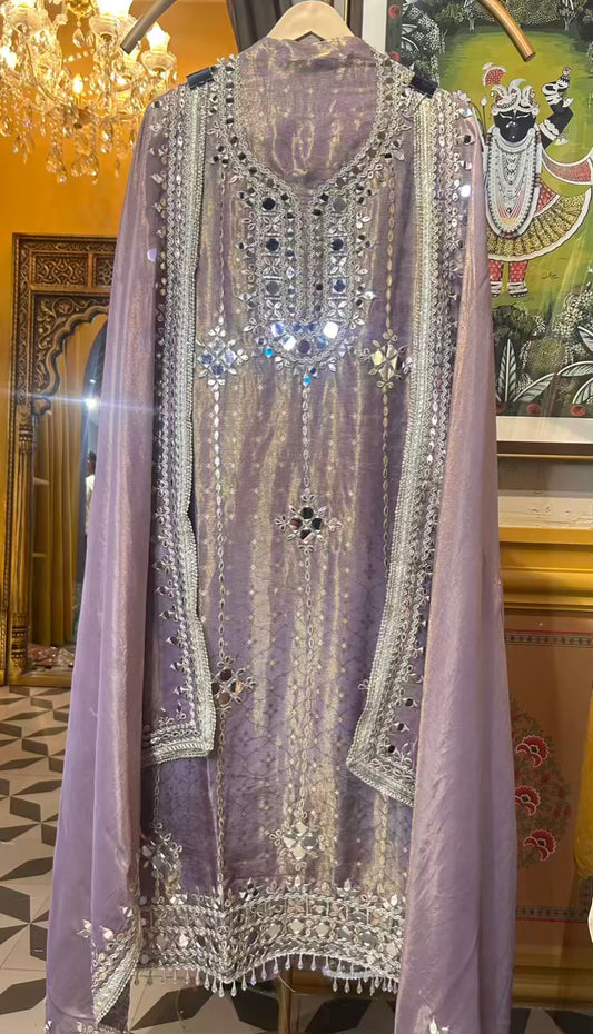 Chitrakala Organza Suit (Lavender)