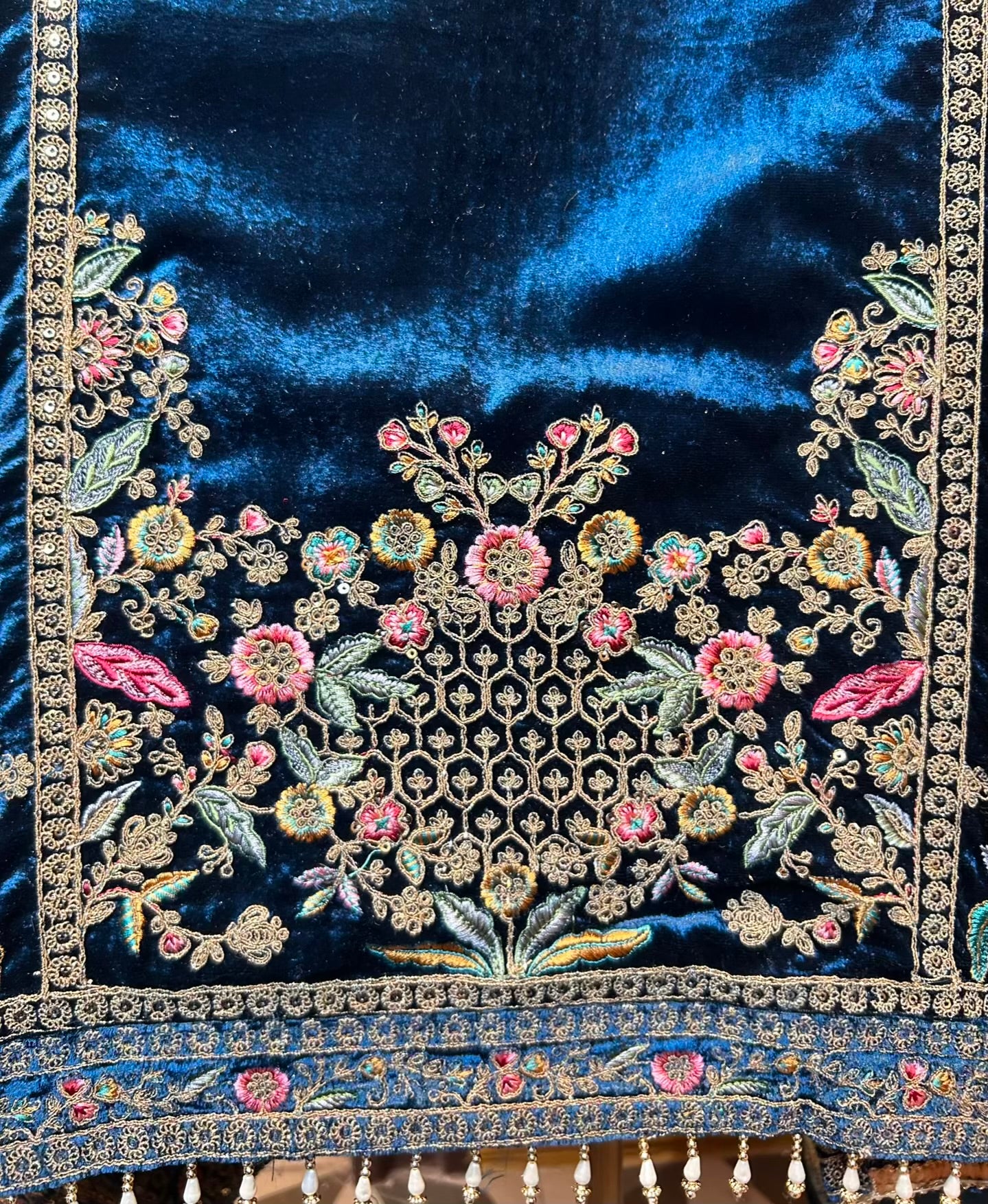 Ferozara Velvet Suit (Peacock Blue)