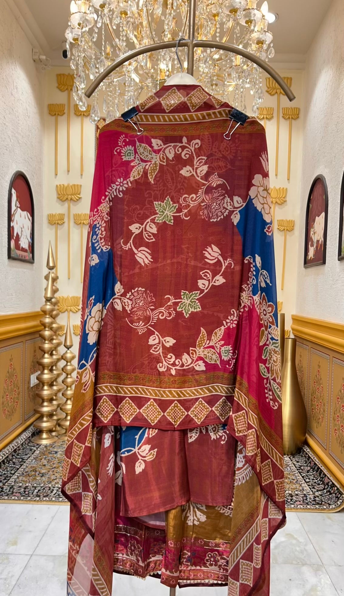 Mehrya Silk Organza Veil Suit (Maroon)