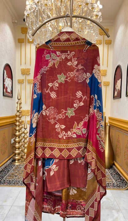 Mehrya Silk Organza Veil Suit (Maroon)