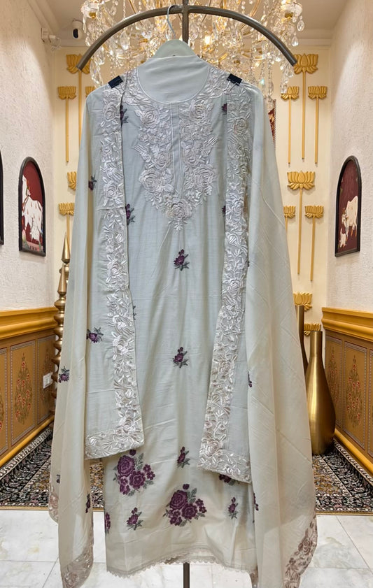 Nayra Resham Cotton Suit (Beige & Purple)