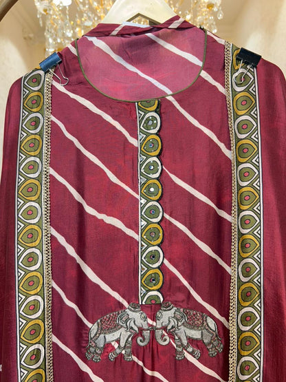 Mehrya Silk Print Élan Suit (Wine)