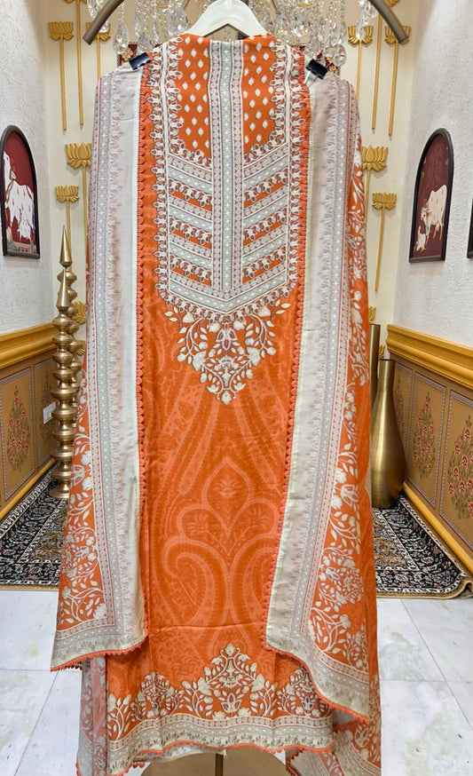 Zehraah Pashmina Veil Suit (Orange)