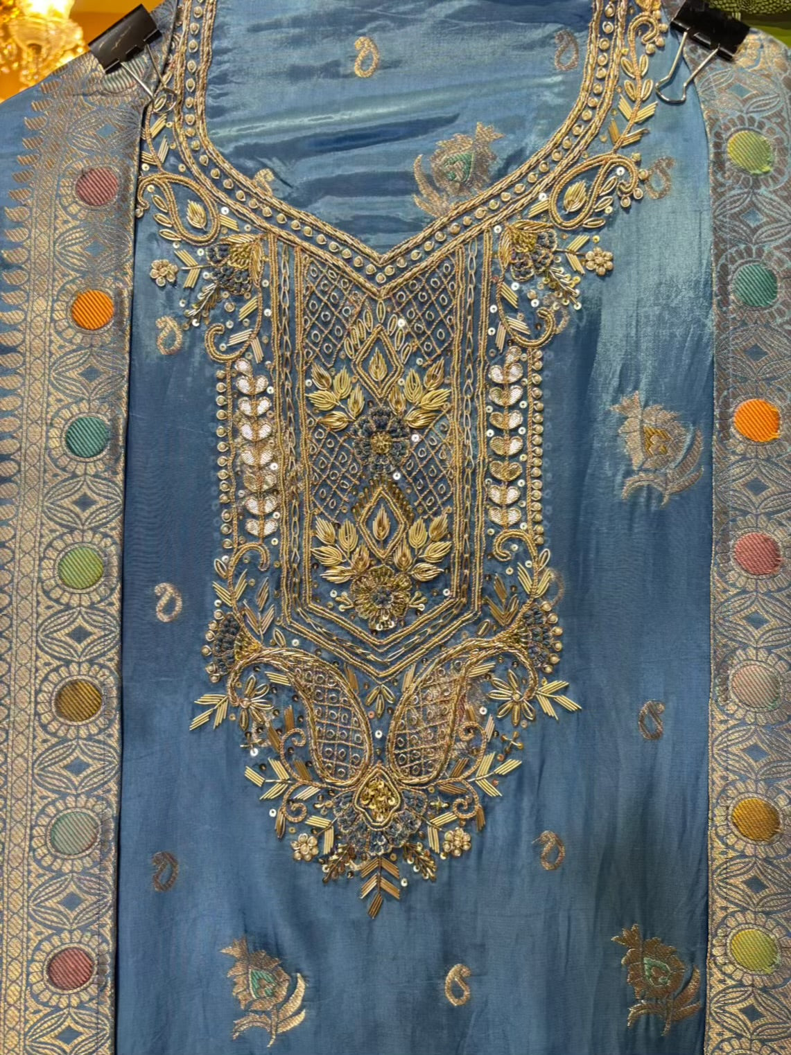 Tajalli Silk Organza Suit (Turquoise)