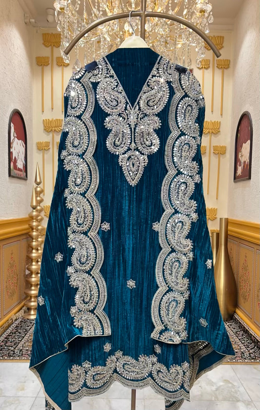 Zayrah Velvet Suit (Peacock Blue)