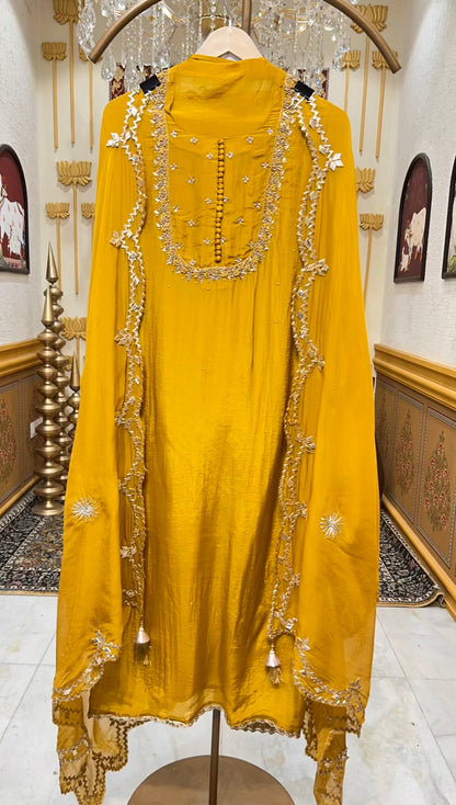 Elina Silk Organza Suit (Mustard)