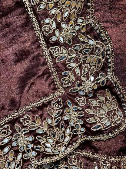 Ruhnaz Velvet Taj Suit (Brown)