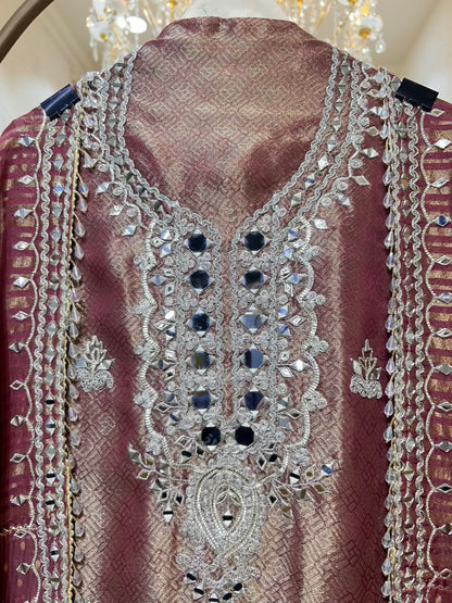 Nazneen Shimmer Dori Suit (Wine)
