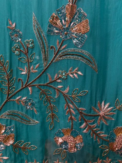Zewar Organza Suit (Turquoise)