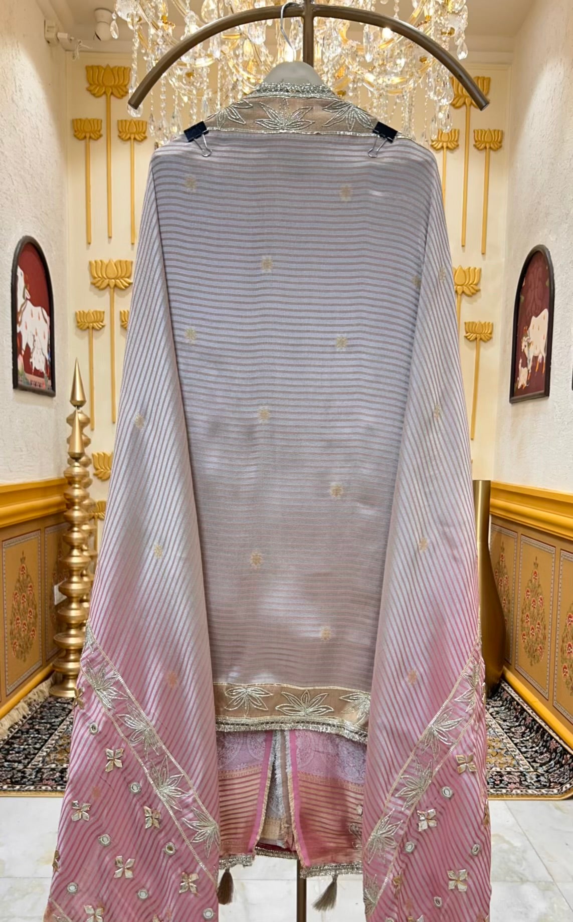 Sarnoor Gota Mirror Suit (Beige & Pink)