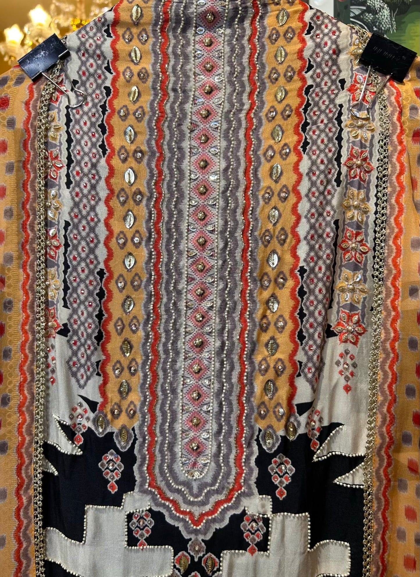 Zarmina Silk Suit (Ivory & Black)