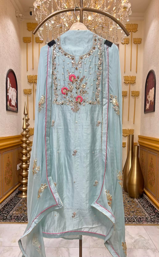 Ishara Gota Chanderi Suit (Powder Blue)