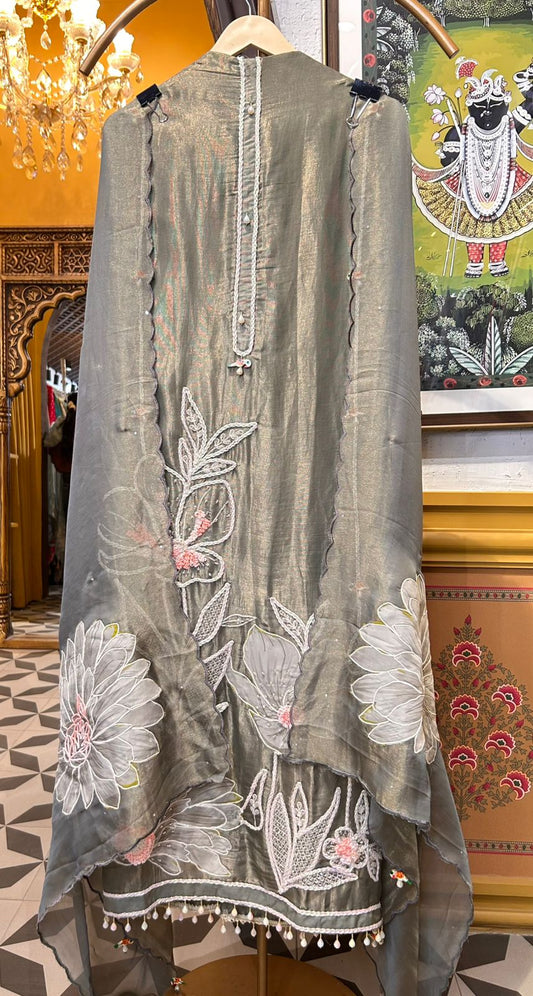 Rimza Organza Suit (Silver Grey)