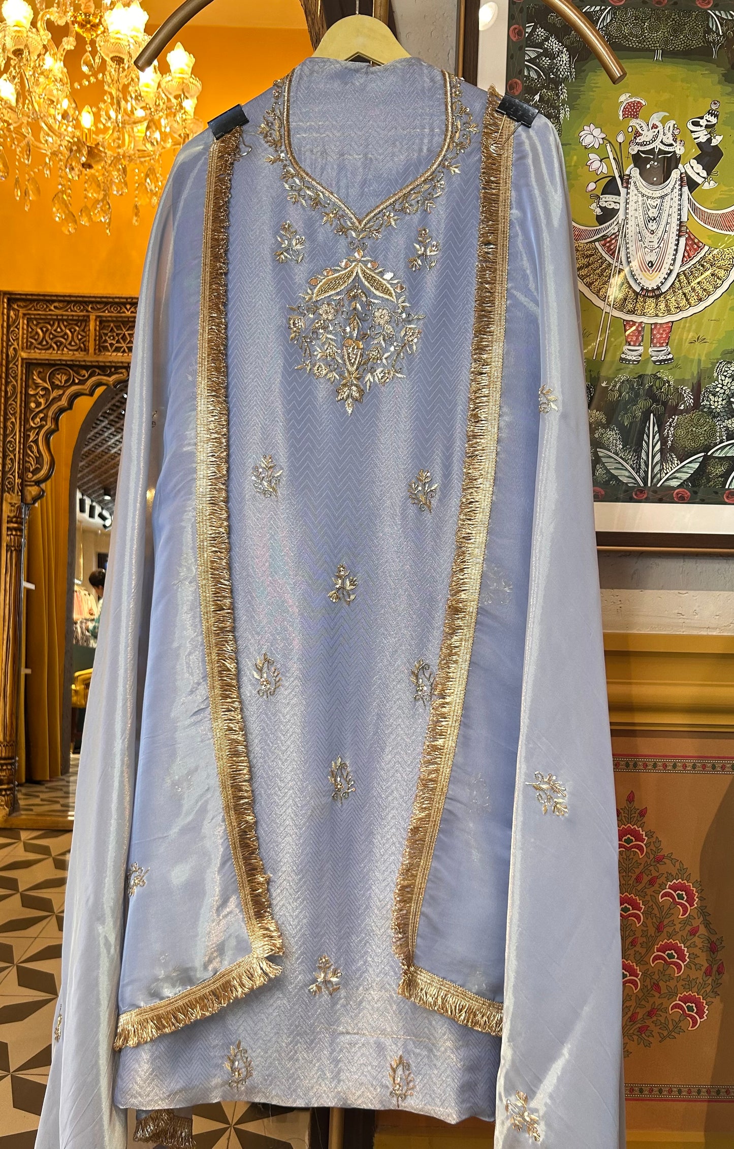 Nayra Dabka Work Organza Suit (Blue)