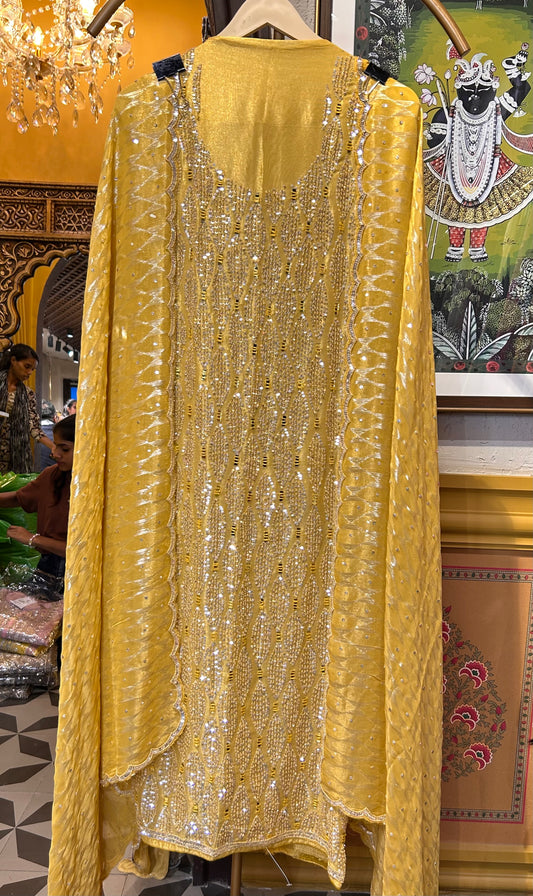 Chandbali Organza Suit (Yellow)